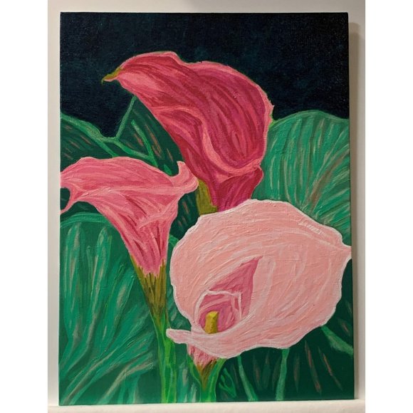 Pink Calla Lillies Painting, Floral Art, Original - Picture 4 of 4